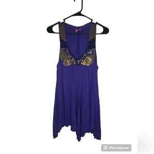 Free People Sequin Embellished Tank Top - Small -‎ Purple/Gold